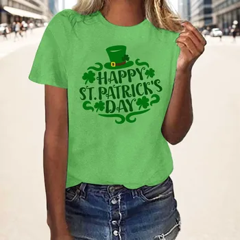 Женские футболки, футболка на День Святого Патрика, Футболка на Ирландский национальный день, Повседневная Свободная Футболка с Круглым вырезом И Коротким рукавом, Зеленый топ, blusa mujer moda