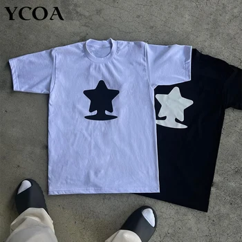 Мужская футболка Cotton Star Y2k Уличная Одежда В стиле Хип-Хоп Pirnt Harajuku, Топы С Графическим Рисунком, Футболка С Коротким Рукавом, Корейская Модная Эстетическая Одежда