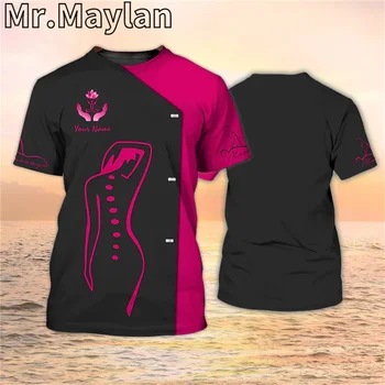 Персонализированная рубашка массажиста с 3D-принтом, униформа массажиста, Черные Розовые футболки, Мужская И Женская Уличная одежда, Футболки Унисекс.