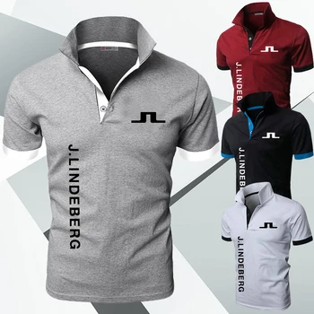 Мужская трикотажная спортивная рубашка поло для гольфа J Lindeberg, дышащая футболка с коротким рукавом, уличный трикотаж, мужская деловая одежда