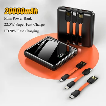 Мини-Банк Питания 20000 мАч С Кабелем 22,5 Вт PD20W Быстрая Зарядка Портативный Внешний Аккумулятор Powerbank Для iPhone Xiaomi Huawei