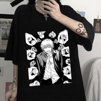 Японское аниме Дэндзи Женщины Мужчины Летняя футболка с коротким рукавом Горячая манга Человек-бензопила Графические футболки Модная футболка