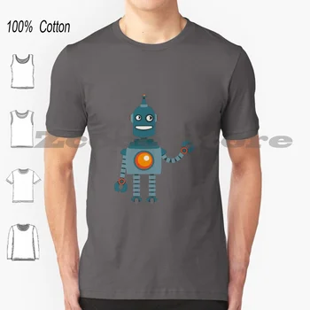 Милая футболка с маленьким роботом, 100% хлопок, мужчины, женщины, персонализированный рисунок, коллекция роботов, антенна, мультяшная игра для Android, забавная