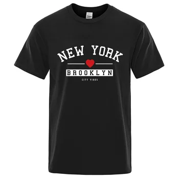 Футболки с надписью New York Brooklyn City Vibes, мужская креативная одежда с воротником-стойкой, свободные летние футболки, Модные хлопковые футболки с коротким рукавом