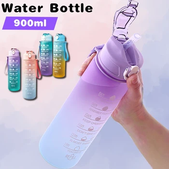 Спортивная бутылка для воды объемом 900 мл с маркером времени, герметичная чашка, мотивационная портативная бутылка для воды для занятий спортом на открытом воздухе, фитнеса, без BPA