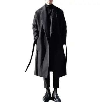 Мужское пальто, модное свободное повседневное стильное осенне-зимнее однотонное пальто с длинным рукавом для работы вне офиса, верхняя одежда