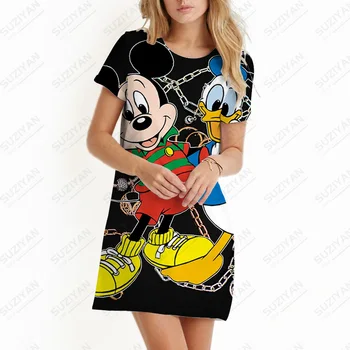 Летние Сексуальные вечерние платья с принтом Disney с коротким рукавом, Облегающая Тонкая Женская повседневная рубашка, Новая мода 2022, Женская юбка