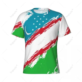 Пользовательское название Nunber, цвет флага Узбекистана, Мужская обтягивающая спортивная футболка, Женские футболки, трикотаж для футбольных фанатов