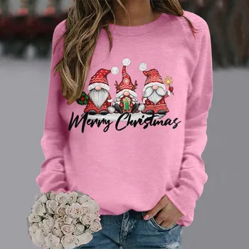 Женская толстовка с Круглым вырезом и Рождественским принтом, облегающий пуловер, топы, повседневные тренировочные рубашки с длинным рукавом, куртка свободного цвета
