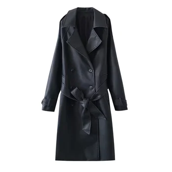 Zach Ailsa 2023 Осень /Зима, Новинка, женское приталенное кожаное пальто средней длины с поясом в винтажном стиле, ветровка, пальто