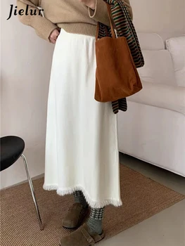 Новая женская однотонная универсальная флисовая юбка-полукомбинезон Jielur, весенняя Корейская модная Женская простая трикотажная юбка средней длины трапециевидной формы
