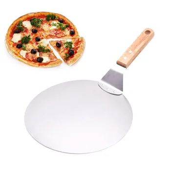 Полезная лопатка для чистки пиццы из нержавеющей стали с деревянной ручкой, лопатка для торта, инструменты для выпечки, лопатки для пиццы с сыром FBE3
