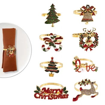 Рождественские кольца для салфеток - набор из 8 колец-держателей салфеток для украшения праздничного рождественского стола Пряжка для салфеток в виде лося
