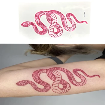 1шт Черная/розовая водонепроницаемая временная татуировка, наклейка в виде змеи, флэш-татуировки, боди-арт, татуировка с искусственным рукавом на руке для женщин и мужчин