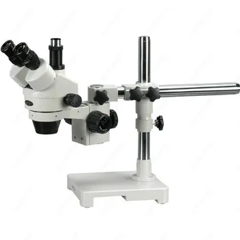 Стереомикроскоп на штанге-AmScope Поставляет 3,5-180-кратный тринокулярный стереоскопический зум-микроскоп на однорычажной штанге-подставке