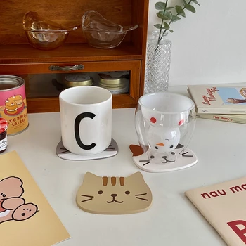Мультяшная силиконовая подставка Kawaii Cute Insulation Cat Coasters Термостойкая подставка для кофейных чашек для домашнего офиса, нескользящий коврик для стола для напитков