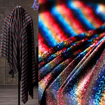 Разноцветная полосатая градиентная трикотажная сетчатая ткань, танцевальное платье, одежда Оптом, ткань по метру для пошива, материал для поделок