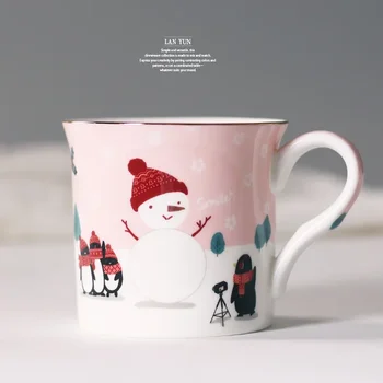 Рождественский фестиваль Подарочная чашка Happy Penguin, керамическая чашка в виде снеговика, кофейная чашка, чашка для чая с молоком, домашняя керамическая чашка