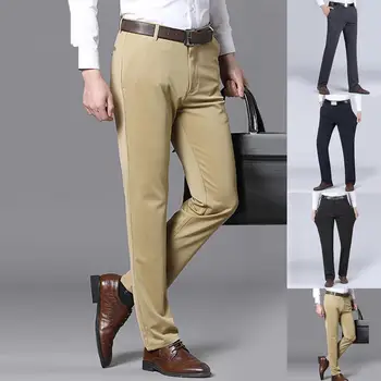 Повседневные мужские брюки, однотонные эластичные брюки, костюмные брюки с эластичными карманами