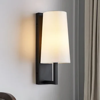 Современный светодиодный настенный светильник E27, тканевый абажур в американском стиле, Прикроватный светильник, украшение гостиной, спальни, Осветительный прибор