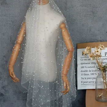 Кружевная ткань для платья с жемчугом Материал Мягкий на ощупь Высота 150 см 1 ярд Тюль с бисером Сетчатое кружево