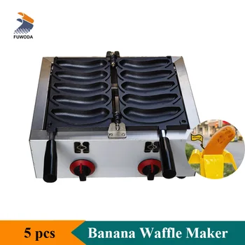 Газовая машина для выпечки вафель в форме длинного Банана, Вафельница для закусок из нержавеющей Стали