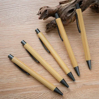 Шариковая ручка из бамбукового дерева 50ШТ Шариковая ручка нажимного действия Канцелярские принадлежности для офиса и школы Фирменная шариковая ручка