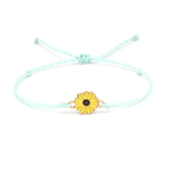 Водонепроницаемый плетеный браслет с маргариткой, Очаровательный Вощеный шнурок, Регулируемый Солнечный Цветок, Летние Повседневные Пляжные украшения