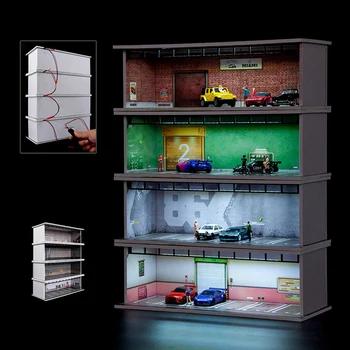 Витрина модели автомобиля 1/64, демонстрационный стенд со сценой парковки со светодиодной подсветкой для коллекционеров моделей спортивных автомобилей, игрушечных машинок