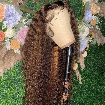Выделите светлый бесклеевой парик 26 дюймов 180% плотности, длинный Предварительно выщипанный кудрявый кружевной парик спереди для чернокожих женщин с BabyHair Daily