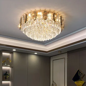 Легкий роскошный хрустальный потолочный светильник, теплая лампа для спальни, современная роскошная круглая высококачественная лампа для столовой, гостиной, хрустальная лампа