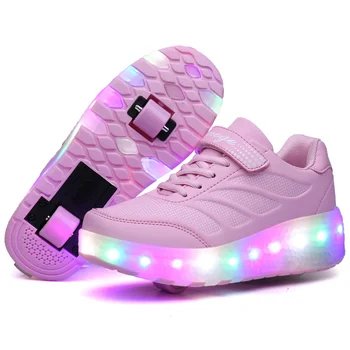 Дизайнерская обувь для роликовых коньков для детей, мальчиков и девочек, кроссовки со светодиодными колесами, обувь с двумя колесами, детские светящиеся роликовые кроссовки, обувь