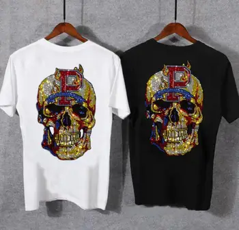 Двусторонняя дизайнерская футболка из хлопка со стразами, мужская футболка в стиле хип-хоп японского дизайна