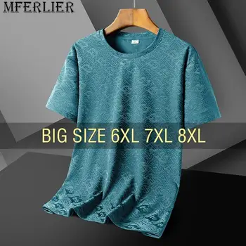 Мужская футболка Ice Stretch, свободная, размера оверсайз 6XL 7XL 8XL, большого размера, Быстросохнущие Черные футболки оверсайз с коротким рукавом, Летняя мода