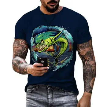 2023, Новые модные мужские футболки с 3D-принтом с рисунком морской рыбалки, Дышащая повседневная одежда с круглым вырезом и коротким рукавом большого размера, Удобная одежда