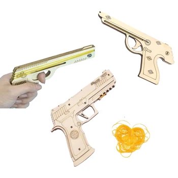 3D Maual Деревянные Пистолеты Пазлы Модельный Комплект Детская Механическая Конструкция Оружейный Блок Для Сборки Подросткового Пистолета Из Эластичных Резинок Своими Руками