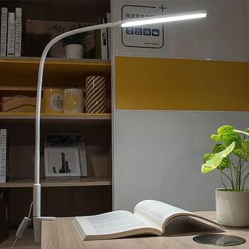Зажим для настольной лампы с длинным рычагом, офисная светодиодная настольная лампа, USB-лампа с защитой для глаз, светодиодная лампа для спальни, 5-уровневая яркость и цветопередача, 10 Вт