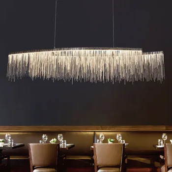 Светильники YUNYI Nordic с длинной столовой, бар, кофейня, креативная алюминиевая цепочка с кисточками, постмодернистские люстры