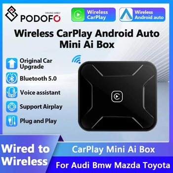 Podofo Закрытый Android Оригинальный автомобильный Проводной Carplay С беспроводной озвучкой 4-В-1 box Для Audi Bmw Mazda Toyota Airplay Android Cast