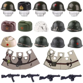 Советский военный тактический шлем времен Второй мировой войны, Строительные блоки, фигурки армейских солдат, шляпа, пальто, пистолет, Оружейные аксессуары, Кирпичи, подарки для мальчиков