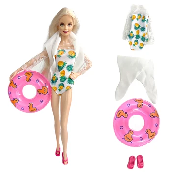 Официальный комплект NK Doll для пляжной вечеринки с фруктами, комплект купальников: Кружевные купальники + случайный (Спасательный круг + обувь) Для Куклы Барби, одежда, Игрушка