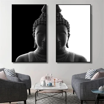 Традиционные религиозные декоративные картины с изображением Будды, художественные принты в черно-белом стиле, современный декор стен в домашней комнате, холст, живопись