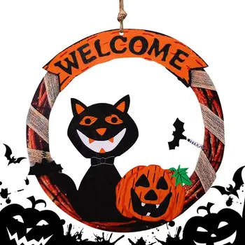 Вырезы из дерева на Хэллоуин в форме тыквы И Черной Кошки, милые Деревянные украшения на Хэллоуин, декоративные знаки, милая табличка 