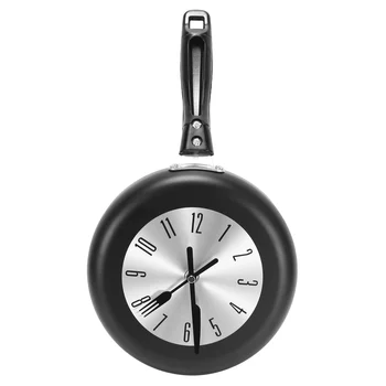 8-Дюймовые подвесные настенные часы в виде сковороды, кухонные металлические часы, тематические Уникальные настенные часы, для украшения домашней комнаты, черные