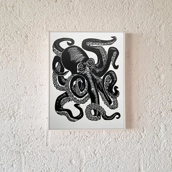 Плакат с осьминогом Кракена, черно-белые рисунки щупалец, принты на холсте для морской прибрежной стены, декор для дома