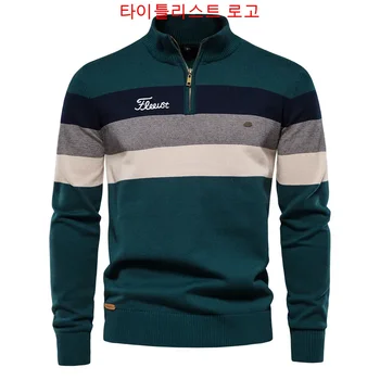 Название бренда: Мужской трикотажный топ для гольфа 2024, Осенне-зимний Модный пуловер с длинным рукавом и круглым вырезом, теплые рубашки, Спортивный свитер для ГОЛЬФА