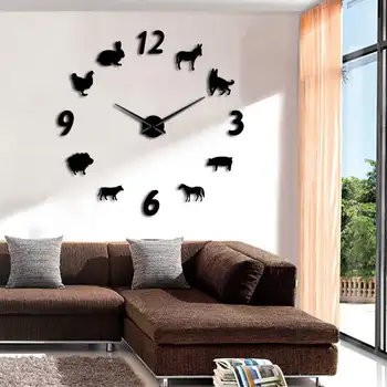 Декоративные настенные часы Woodland Animals DIY Гигантские Настенные часы Декор стен дома лесной фермы Бескаркасные Большие 3D Настенные часы