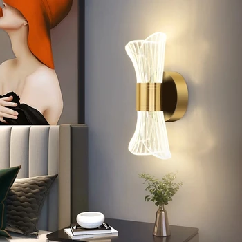 Современные роскошные золотисто-черные настенные светильники Креативные акриловые бра для прохода в гостиной, спальне, коридоре, приспособлении для домашнего декора