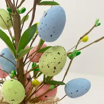 Искусственные пасхальные яйца, красочное пасхальное яйцо, украшение в виде ветки дерева с искусственными шелковыми цветами, мини-яйца на деревянной основе для дома
