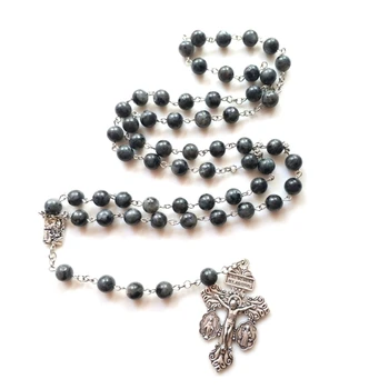 Ожерелье из черных каменных Четок, Подвесной кулон из бисера для женщин, Мужчин, Подарочные принадлежности для Молитв и медитации